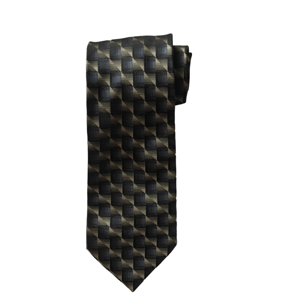 Platinum Designs Gray Black Cream Blue Abstract Print Silk Tie